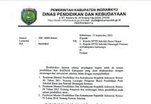Surat Plt Dinas Pendidikan Kebudayaan Kabupaten Indramayu Hentikan Kupon Infag